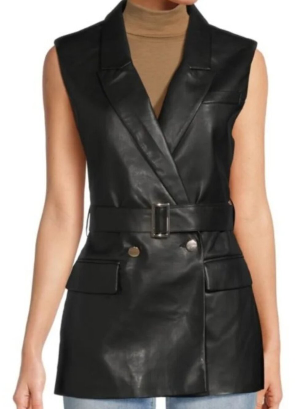 Faux Leather Belted Vest